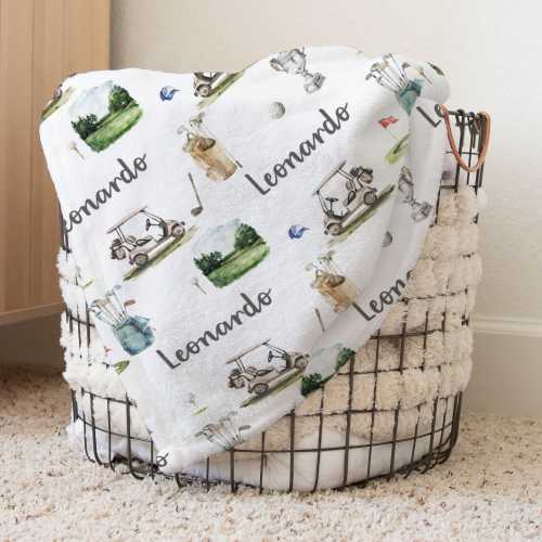 Golf Custom Name Baby Blanket - Personalized Boys Gift -