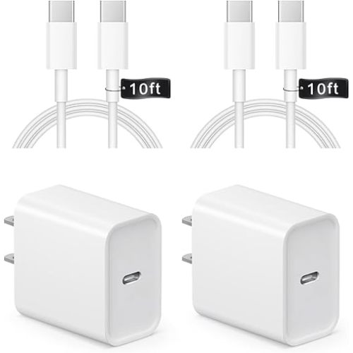 iPhone 17 16 15 Charger Fast Charging 10FT - 20W USB C Charger Block with 10FT Type C to C Cable Compatible with iPhone 17/17 Pro/17 Pro Max/Air/16/16e/15, iPad Pro, iPad Air (White)