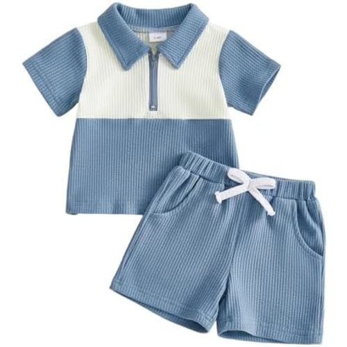 Baby Boy Summer Clothes Contrast Color Turn Down Collar Tops Shorts Set Toddler Boy Outfit 6 12 18 24 Months 2T 3T