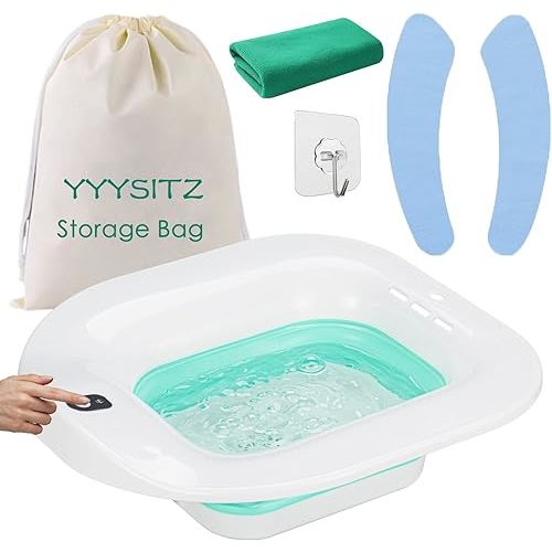 Electric Sitz Bath, Sitz Bath for Hemorrhoids, Sitz Bath for Postpartum Care, Toilet Seat Bowl for Women Men, Sits Bath Soak Tub, Sitz Baths Salts Pan, Butt Bath Basin, Portable, Green