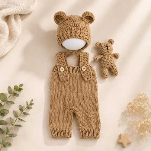 Handmade Crochet Newborn Outfit-Coming Home Outfit- Baby Shower Gift | Newborn Photoshoot Outfit-Neutral Baby Gift Set-Knit Baby Clothes