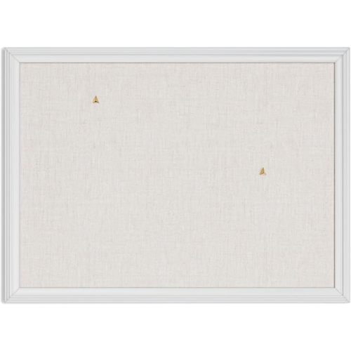 U Brands Bulletin Board, 18 x 24 Inch Linen Fabric Pin Board, Farmhouse White Wood Style Frame, Wall Message Center & Vision Board for Farmhouse Decor, Home Office, Classroom, Includes Push Pins