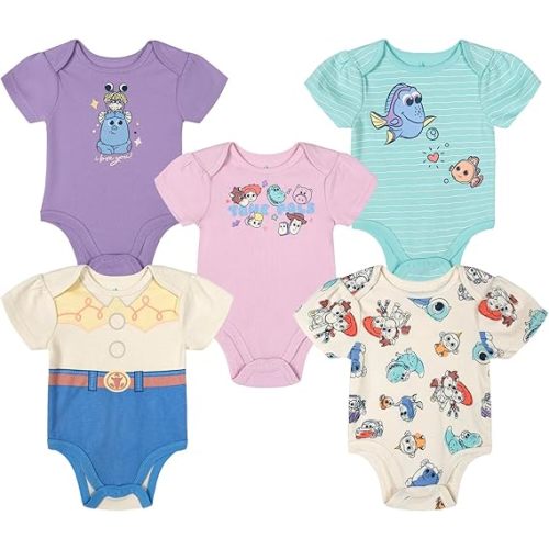 Disney Classics The Aristocats Lion King Winnie the Pooh Pixar Toy Story Baby Girls 5 Pack Bodysuits Newborn to Infant