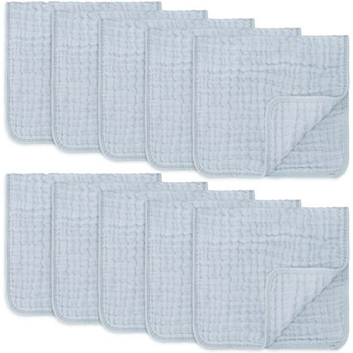 Muslin Burp Cloths 10 Pack Large 100% Cotton Hand Washcloths 6 Layers Extra Absorbent and Soft (Slate, Pack of 10)