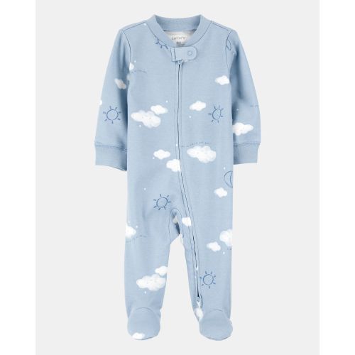 Baby Boy Cloud Print 2-Way Zip Cotton Sleep & Play Pajamas - Blue | Carter's