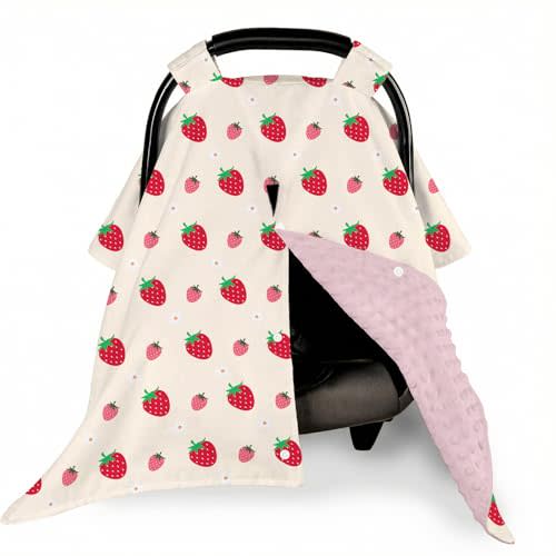 Strawberry Baby Car Seat Cover, Carseat Covers for Baby Girls, Soft Nursing Covers for Mom Canopy Shower Gift