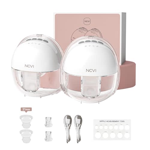 NCVI Wearable Hands Free Breast Pump, 4 Modes & 9 Levels with Multitronic Suction, Ultra-Quiet <42dB, Long Battery Life (150min), 21/24mm Flange Insert, Portable Electric Breastfeeding Pump for Moms