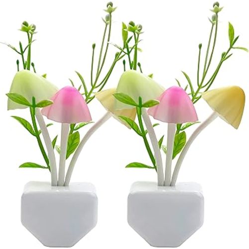 ZEZHOU Smart Sensor Led Night Lights 2 Pack, 7 Color Changing w/Dusk to Dawn Sensor Auto On/Off Mushroom Dream Bed Nightlight, 0.6W Plug-in Wall Lamp, Gift Ideal for Nursery Baby Kids Children Adults