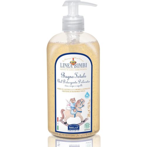 Helan Linea Bimbi Bio - Baby Shampoo & Body Wash, Baby Wash Gel with Marigold & Chamomile Flower Extracts, Kids Shampoo & Gentle Cleanser with Sweet Almond Protein for Baby Bath Made in Italy 500fl oz