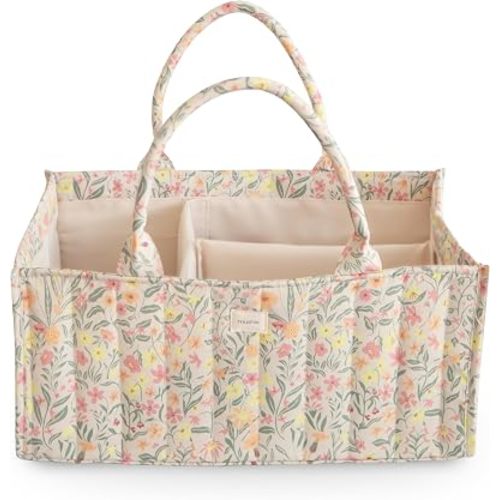 mushie Baby Diaper Caddy | Newborn Essentials Organizer (Pastel Blooms)