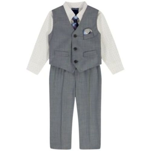 Baby Boys' Blue Deco Sharkskin Shirt, Tie, Pant and Vest, 4-Piece Set