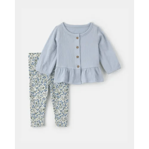 Baby Girl 2-Piece Floral Long-Sleeve Top & Pant Set - Blue