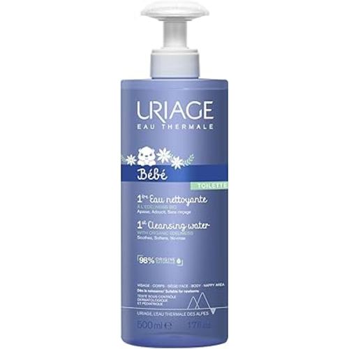 Uriage Baby 1st cleansing water with Organic Edelweiss, Softens baby's delicate skin, Ultra-convenient pump, Soap Free, Face & body, Physiological pH