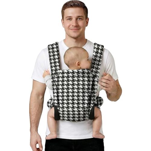 MISSWISDOM Baby Carrier for Dad (8-30lbs)- Infant Holder Carriers Newborn to Toddler, Men Baby Carrier with Windproof Cap, One Size Fits All, Black Houndstooth Print