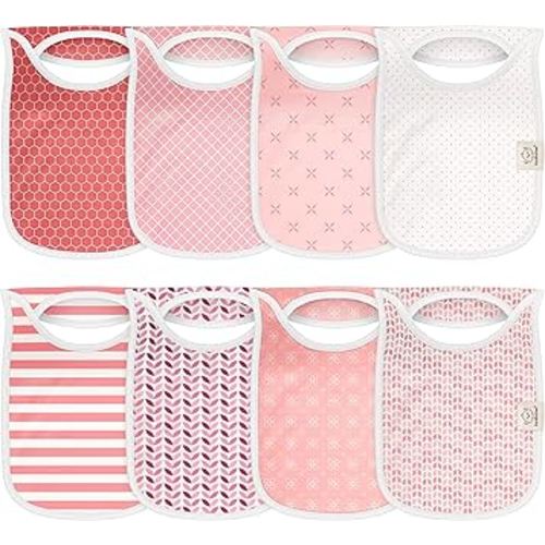 KeaBabies 8-Pack Baby Bibs for Boys, Girls - Pullover Bibs for Drooling Teething Baby Girl & Boy Toddler, Newborn, Soft & Absorbent, Cute Colors, Large Torso Coverage Keep Infant Clean & Dry (Blush)