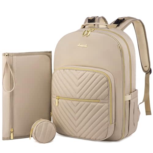 LOVEVOOK Diaper Bag Backpack, Quilted Baby Bag with Changing Pad & Pacifier Holder, Waterproof Travel Diaper Bags for Baby Boys Girls, Stylish and Large Capacity,Nude