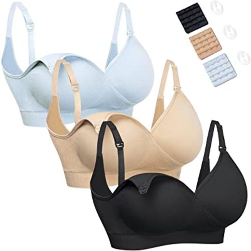 HOFISH 3 Pack Nursing Bras for Breastfeeding, Wireless V Neck Maternity Women Pregnancy Sleep Bralette with Extra Extenders