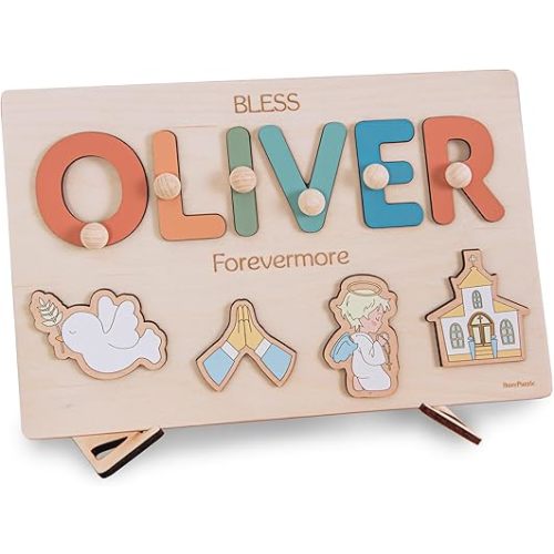 Custom Name Puzzle, Baptism Present for Baby Boy, Christening and Personalized Keepsake, Baby Dedication, Religious Puzzle for Kids