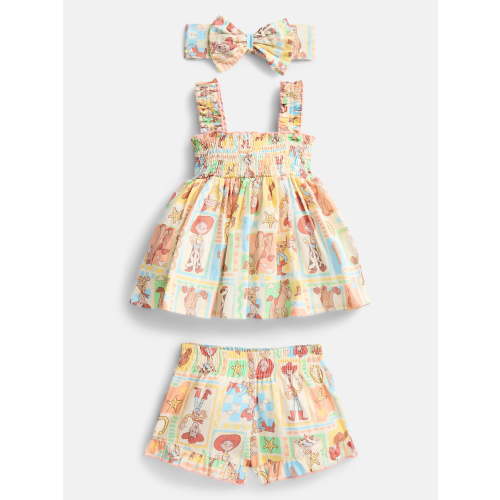 Toy Story Baby Girls' Smocked Cotton Tank Top, Shorts and Headband Set, 3-Piece, Sizes 0/3M-24M