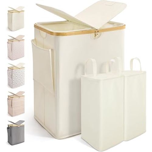 MIZATTO 140L Laundry Hamper with Lid, 2 Section Dirty Laundry Bin