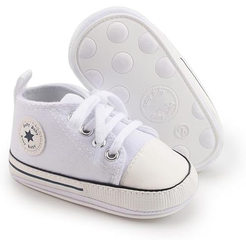 KIDSUN Unisex Baby Boys Girls High Top Sneaker Soft Anti-Slip Sole Newborn Infant First Walkers Canvas Denim Shoes