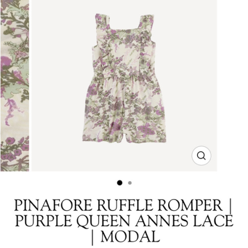 pinafore ruffle romper | purple queen annes lace | modal