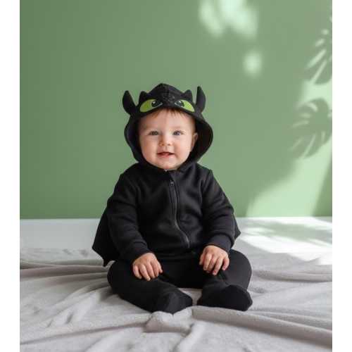 Personalized Baby black dragon romper, Halloween toddler dragon hoodie romper, black dragon baby shower gift