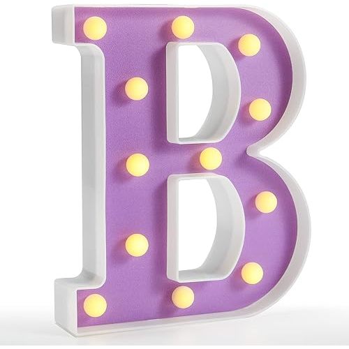 Pooqla LED Letter Lights, Purple Light Up Alphabet Sign, Colorful DIY Marquee Night Light with Warm White LED, Home Party Birthday Wedding Bar Decoration, Purple Letter B