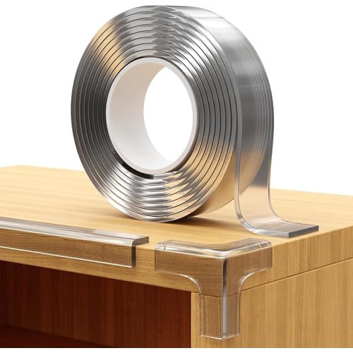 Furniture Corner & Edge Safety Bumpers, 16ft Edge Protector & 4 Clear Corner Protector Baby Proofing. Clear Corner Guards for Corner Table Protector for Kids. Cabinet Edge Protector & Corner Bumpers