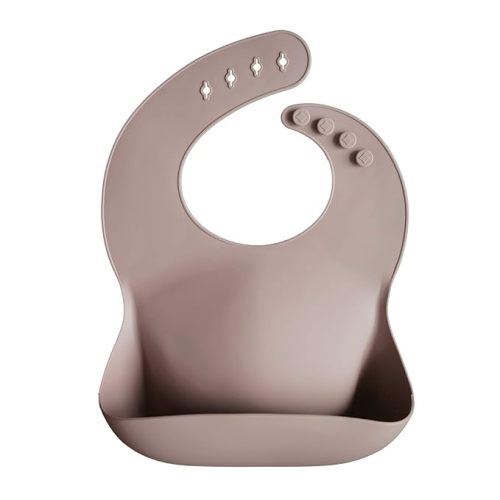Mushie Silicone Baby Bib | Adjustable Fit Waterproof Bibs (Warm Taupe)