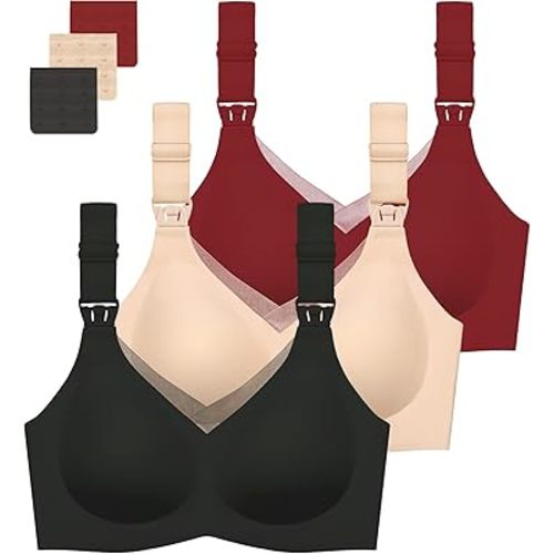 Gailife 3 Pack Nursing Bras for Breastfeeding Seamless V Neck Mesh Maternity Bra Comfort Pregnancy Sleep Bralette