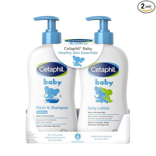 Cetaphil Baby Wash & Shampoo Plus Body Lotion, Healthy Skin Essentials, Head to Toe Hydration for up to 24 Hours, for Delicate, Sensitive Skin, 2-Pack,White