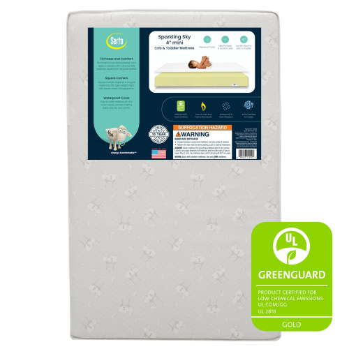 Serta Sparkling Sky 4" Mini/Portable Dual Sided Crib & Toddler Mattress, GREENGUARD Gold Certified