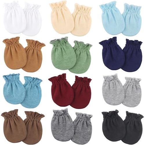 12 Pairs Baby Mittens Newborn Infant Toddler Mittens No Scratch Cotton Elastic Wrist Gloves