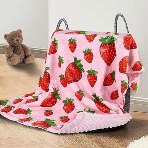 Strawberry Baby Blanket for Boys Girls Soft Fleece Minky Blanket with Dotted Backing Double Layer Newborn Toddler Blankie for Nursery Stroller Crib Gift to Son Nephew Grandson 26.5 * 40 Inches