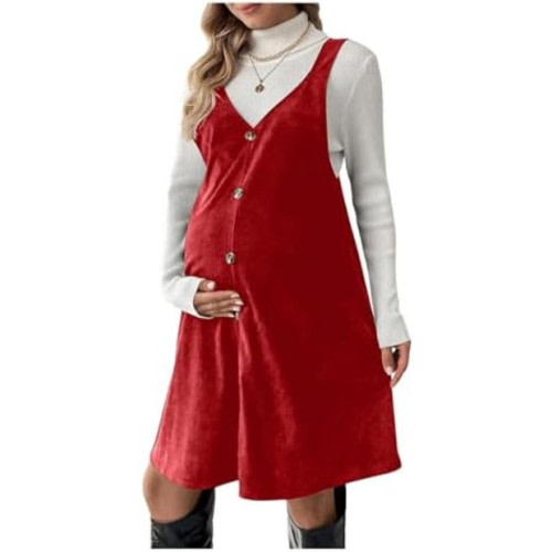 OYOANGLE Women's Maternity Button Front Sleeveless Dress