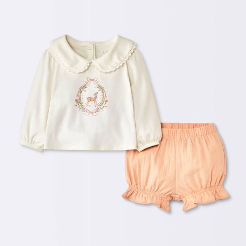 Baby Girls' Deer Long sleeve and Shorts Set - Cloud Island™ Cream 0-3M