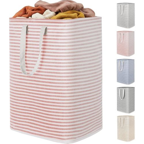 Lifewit 1 Pack Laundry Basket 80L Each, Collapsible Clothes Hamper with Reinforced Handles, Freestanding Waterproof Design for Bedroom and Laundry Room, Pink 80L Total