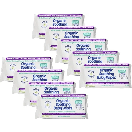 Doctor Butler's Organic Baby Wipes - Hypoallergenic & Unscented Baby Wipes, Safe for Baby Sensitive Skin Care, Made with Chamomile & Essential Oils (9pk – 60 Wipes)