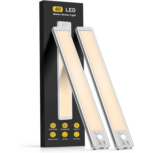 MCGOR 10inch Under Cabinet Lighting, 2 Pack Rechargeable Motion Sensor Light Indoor, 5 Levels Dimmable Magnetic Closet Lights, Wireless Under Counter Lights for Kitchen, Stairs