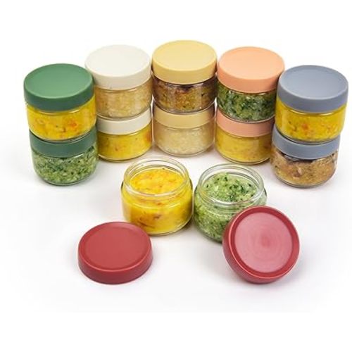 EONJOE 2 oz Glass Jars with Lids Dressing Containers Sauce Cups Mini Condiment Dip Jars To Go Lunch Accessories,12-Pack