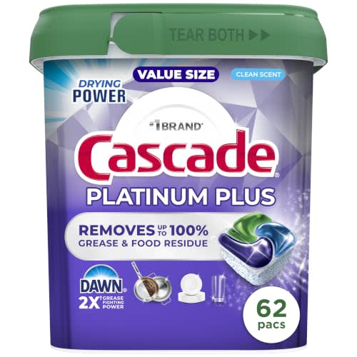 Cascade Platinum Plus Dishwasher Pods, Dish Detergent Soap, Clean Scent, 62 Count