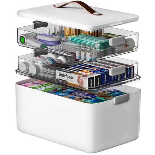 CTIME 3-Tier Medicine Organizer - Portable Medicine Cabinet with Handle | Multipurpose Medical Box, Pill Organizer, Empty First Aid Kit for Home