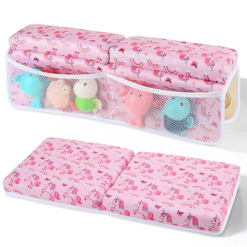 Baby Bath Kneeler and Elbow Rest Pad Set,1.5" Thick Baby Bath Kneeler Pads with Toys Organizer, Pads to Support The Arm, Essentials, Ideal Kneeling Pad for Bathing(Pink)