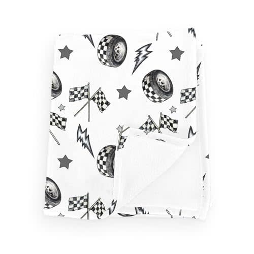 Cute Race Car Flag Black and White Plaid Baby Boy Girl Blankets Tire Stars Checkered Vehicles Flannel Fluffy Blanket for Baby Newborn Infant Toddler Nursery Crib Bedding Car 30x40inch