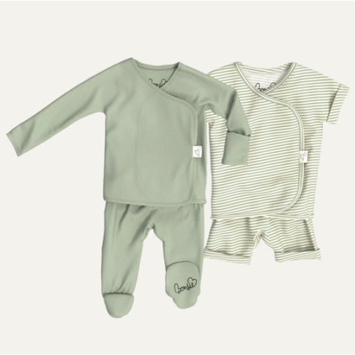 Baby Bundle - Avocado Footie + Mint Twist Romper – Bonsie Skin to Skin Babywear