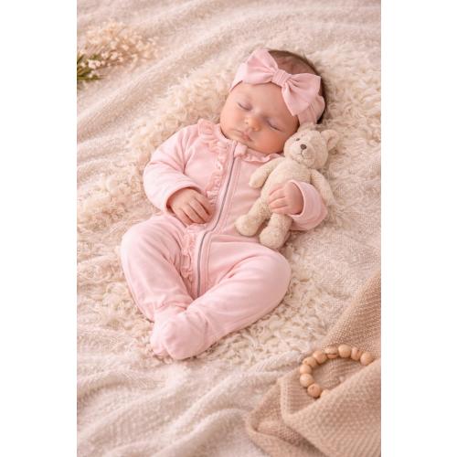 Pink Bamboo Baby Footie with Bow | Organic Bamboo Newborn Sleeper | Ruffle Zipper Baby Pajamas | Coming Home Outfit | Baby Shower Gift