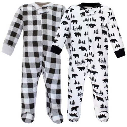 Hudson Baby Infant Boys Premium Quilted Zipper Sleep and Play, Bear Gray Black, 0-3 Months