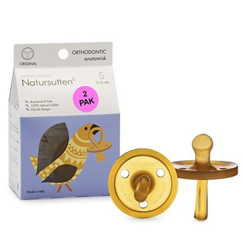 Natursutten Pacifiers 0-6 Months - 2-Pack Original Shield Orthodontic Nipple Natural Rubber Safe & Soft BPA-Free Pacifiers for Breastfeeding Babies - Newborn Pacifiers Made in Italy - 1 Count (Pack of 2) - Original/Orthodontic