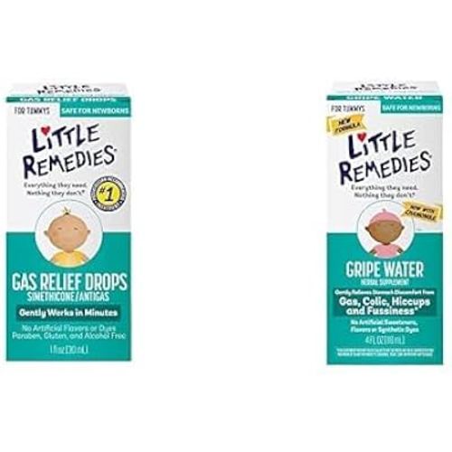Bundle of Little Remedies Gas Relief Drops, Natural Berry Flavor, 1fl oz, 2pk + Little Remedies Gripe WaterSafe for Newborns, 4 Fl. Oz, 1pk